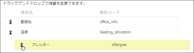 スクリーンショット：カスタマイズ項目の表示順を並び替えている