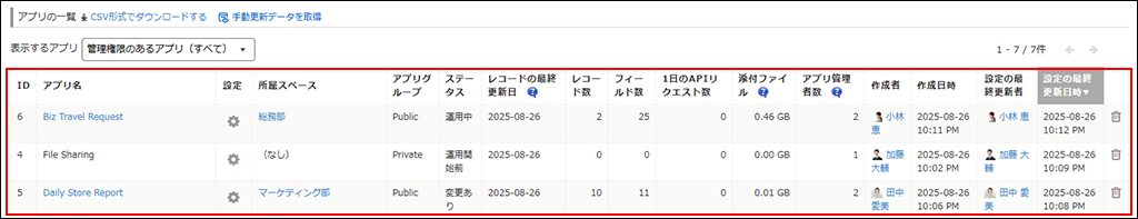スクリーンショット:アプリの一覧