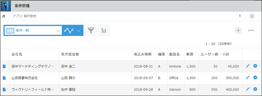 スクリーンショット：［レコードの一覧］画面