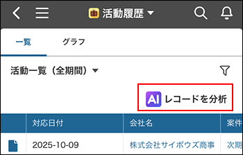 屏幕截图：已突出显示［分析记录］的记录列表。