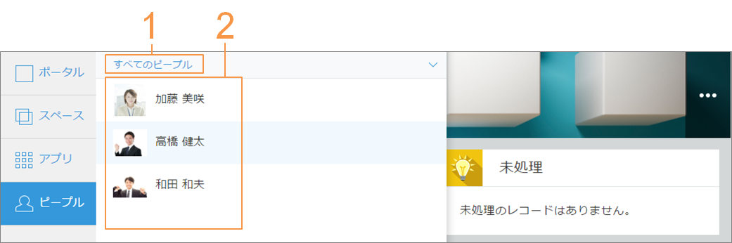 スクリーンショット:ピープルの一覧にKintoneのユーザー一覧が表示されている