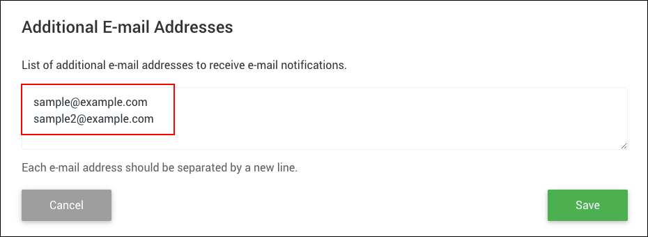 スクリーンショット：テキストエリアに入力したメールアドレスが枠線で強調されている