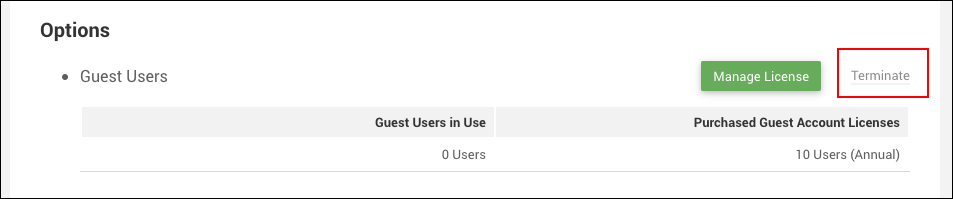 スクリーンショット：［Guest Users］の［Terminate］が枠線で強調されている